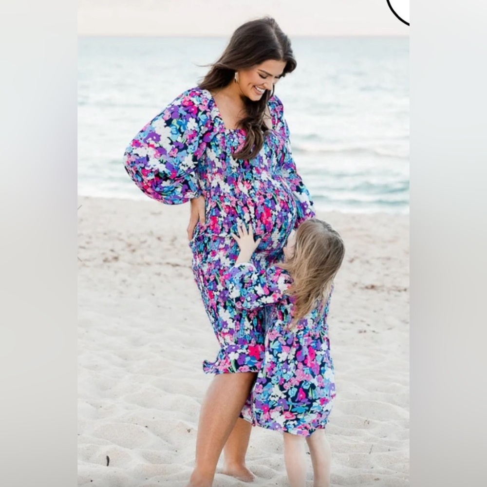 Pink Lily x Natalie Kennedy Floral Smocked Midi Dress AND Match Mom 2T Dress